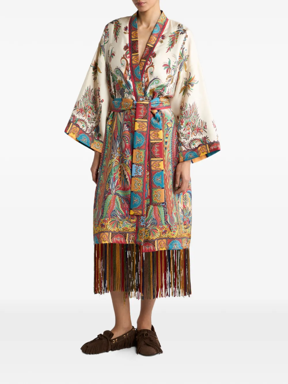 Etro Fringed Silk Oversized Jacket In Multi