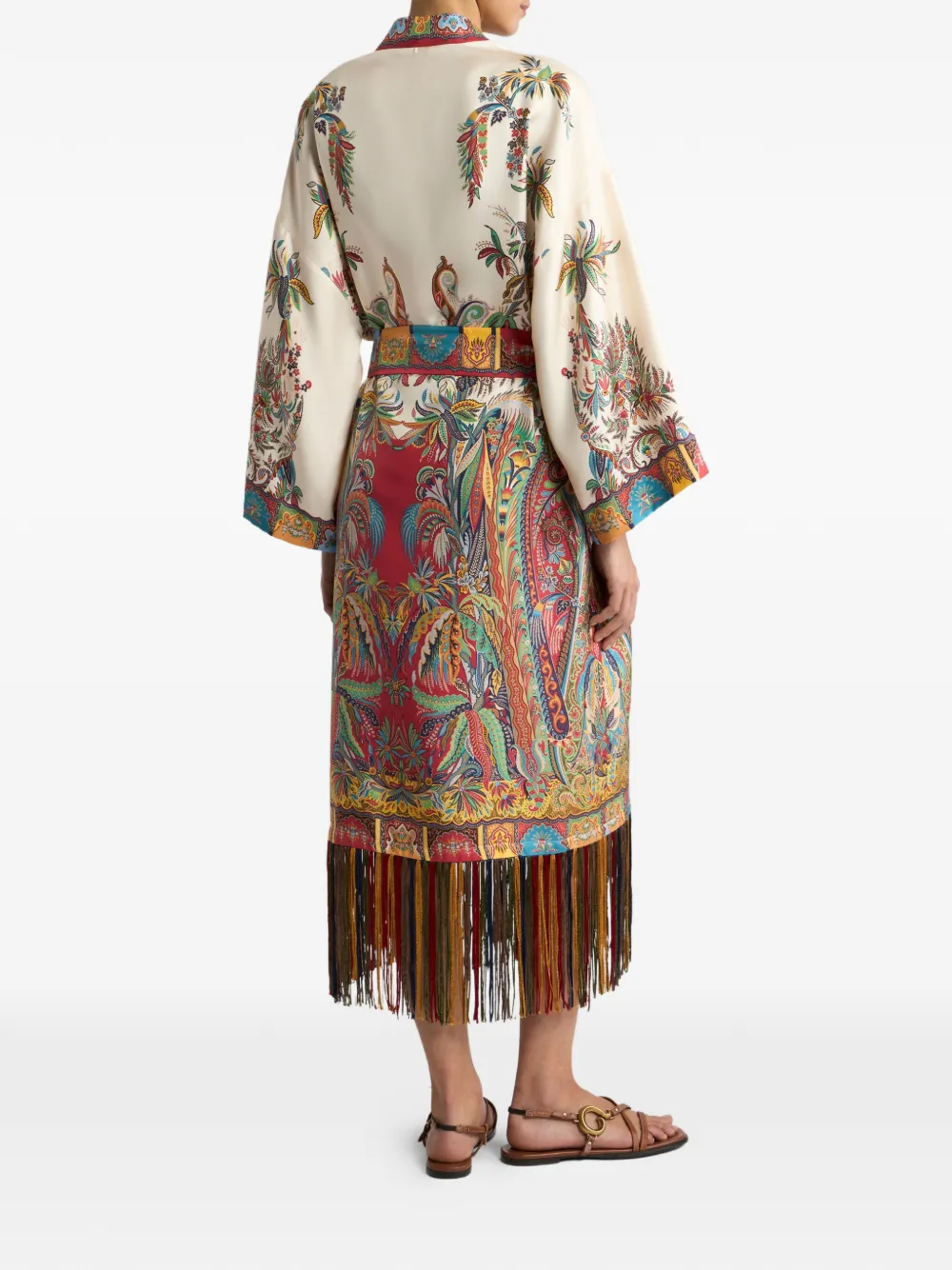 Etro Fringed Silk Oversized Jacket In Multi