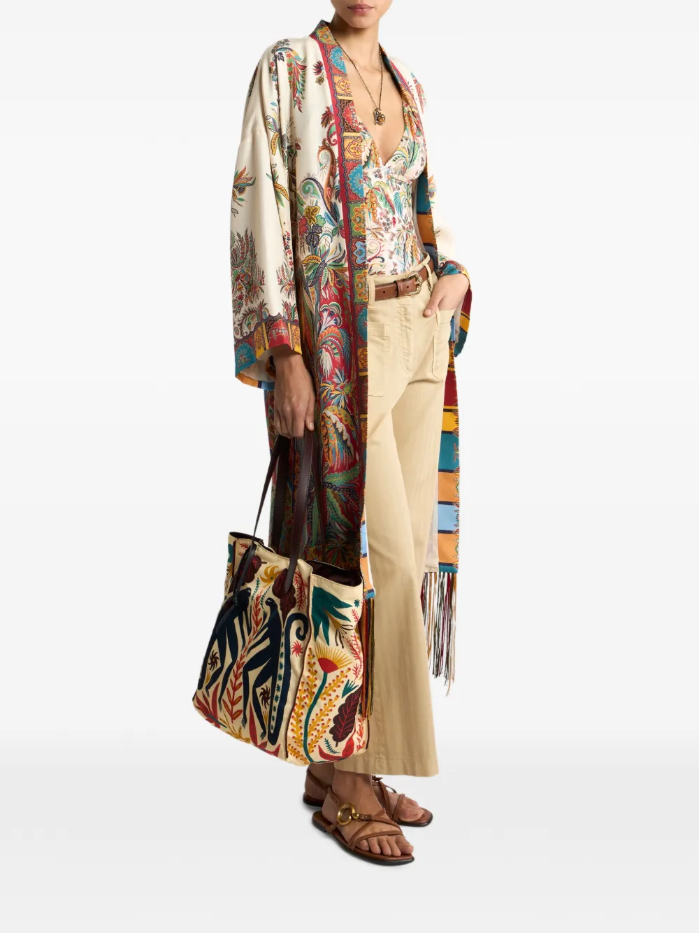 ETRO Zijden oversized jack met franje Beige