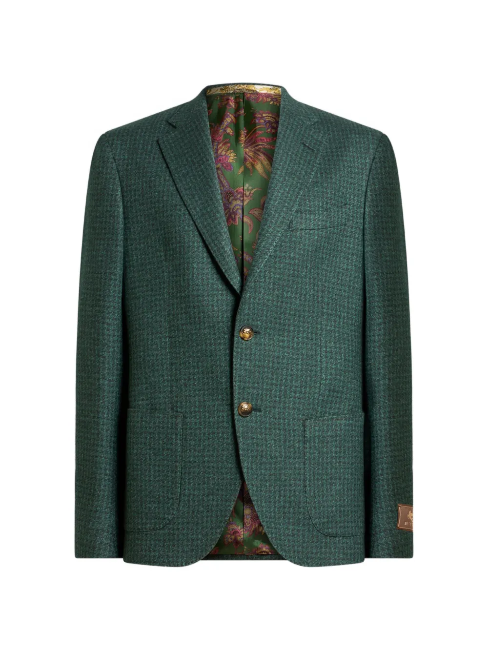 Etro Houndstooth-motif Single-breasted Blazer In Green