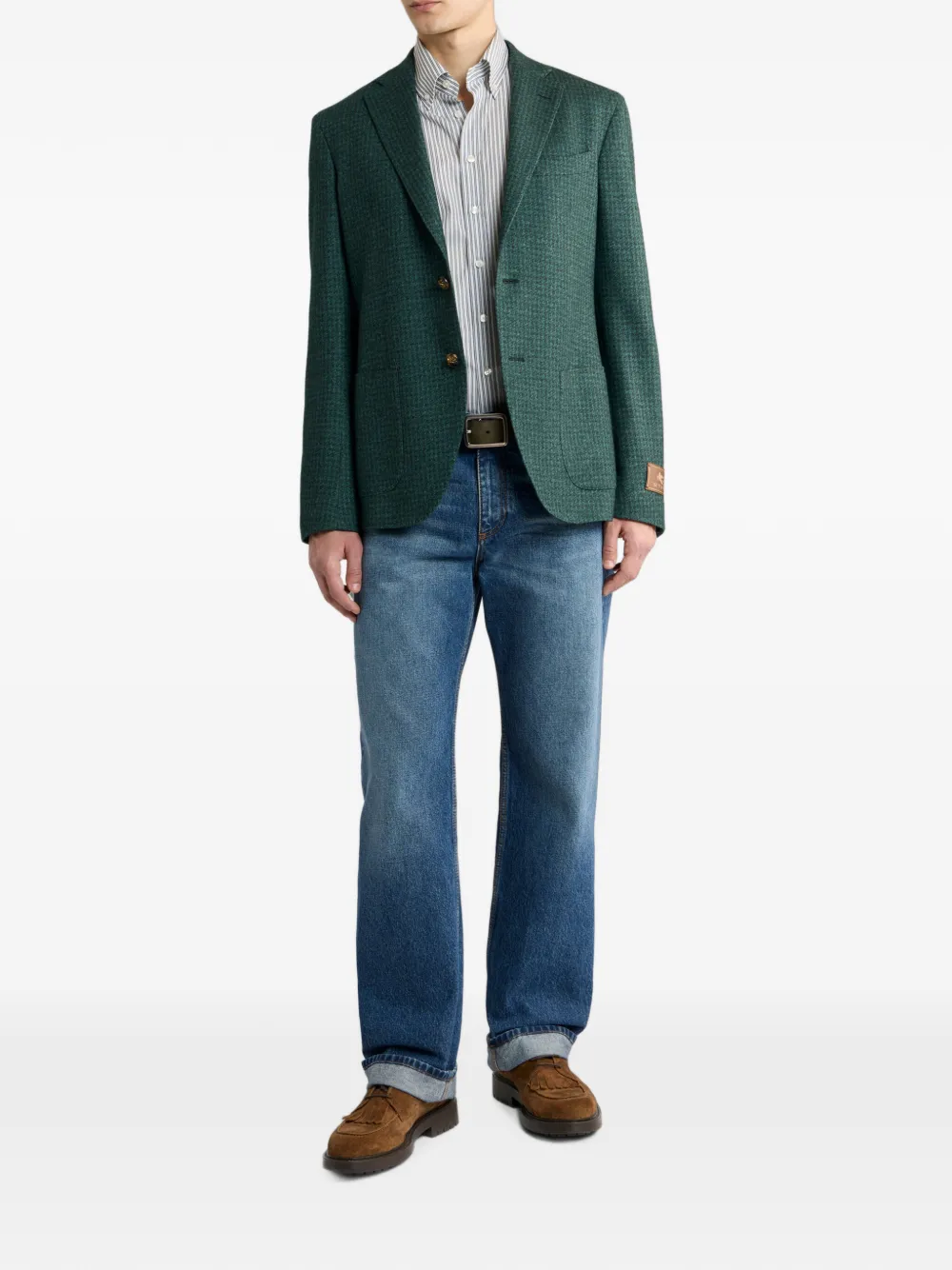 ETRO Blazer met enkele rij knopen en pied-de-poule print Groen