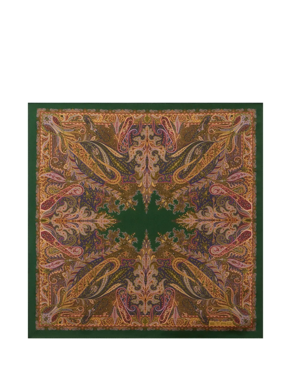 ETRO silk pocket square with floral Paisley motif - Verde