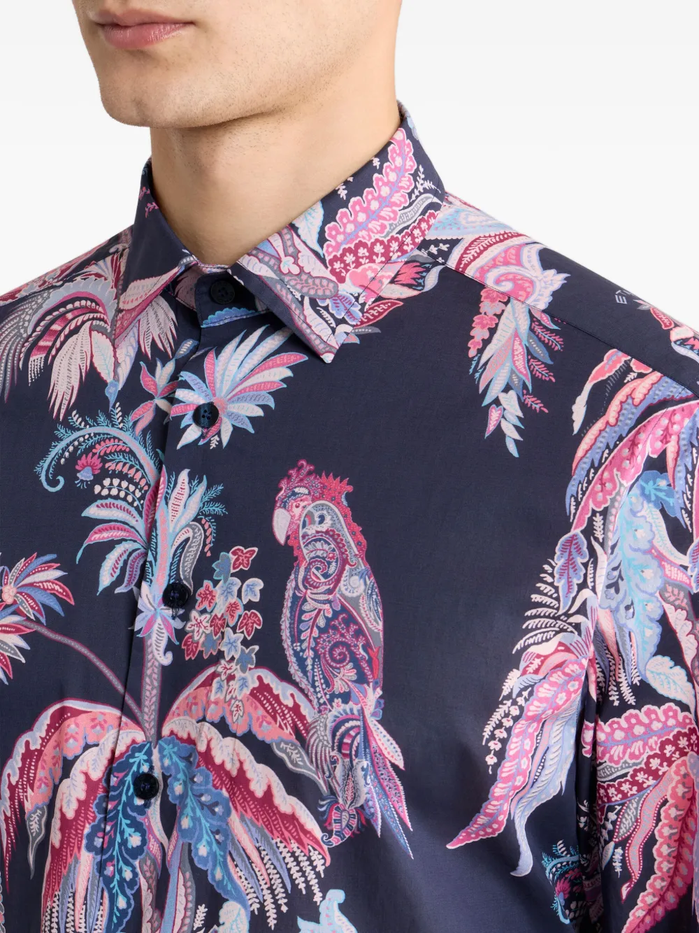 ETRO Overhemd met papegaaiprint en palmboom Blauw