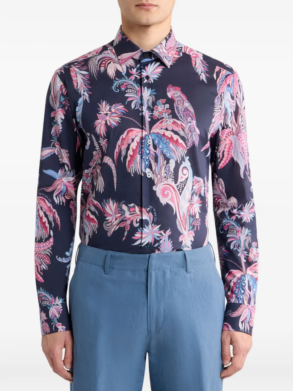 ETRO Overhemd met papegaaiprint en palmboom Blauw
