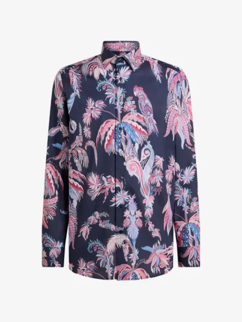 ETRO camisa con palmeras y loros estampados