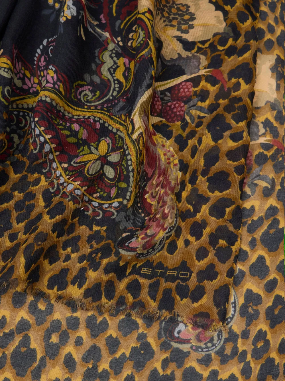 ETRO Sjaal van modaal en kasjmier met dier- en paisley-print Zwart