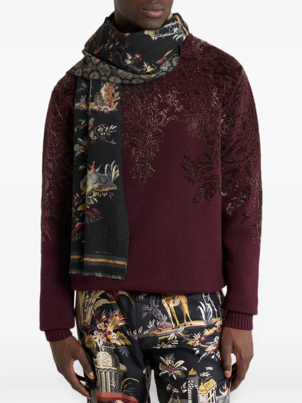ETRO Geborstelde wollen sjaal met twee prints Zwart