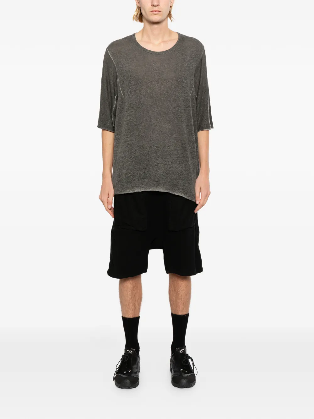 69 BY ISAAC SELLAM T-shirt met gerafelde afwerking en stiksel Grijs