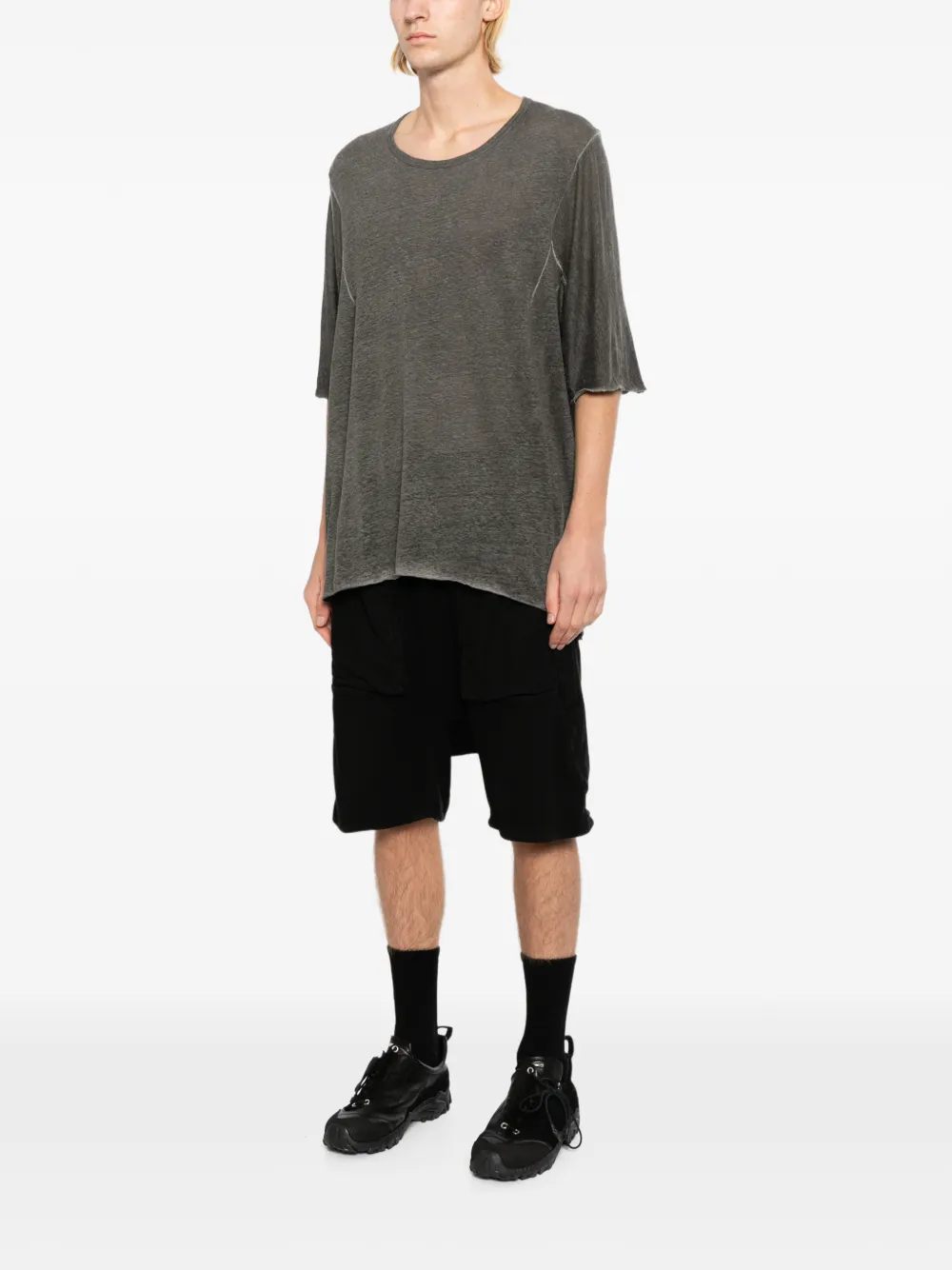69 BY ISAAC SELLAM T-shirt met gerafelde afwerking en stiksel Grijs