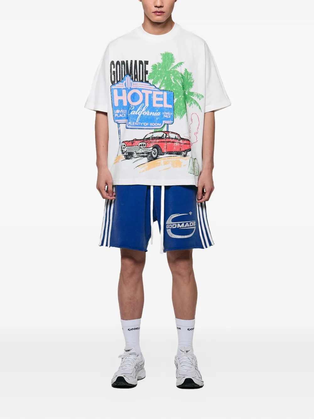  Godmade Bermudas Imperial Con Logo Estampado - Azul 