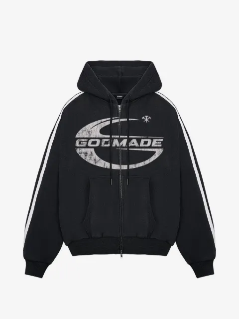 GODMADE Imperial logo印花侧条纹连帽衫