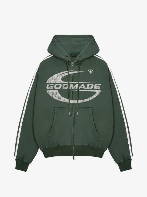 GODMADE Imperial logo印花侧条纹连帽衫