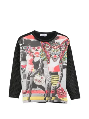 MOSCHINO JEANS Floral long-sleeve T-shirt | Black | FARFETCH CA