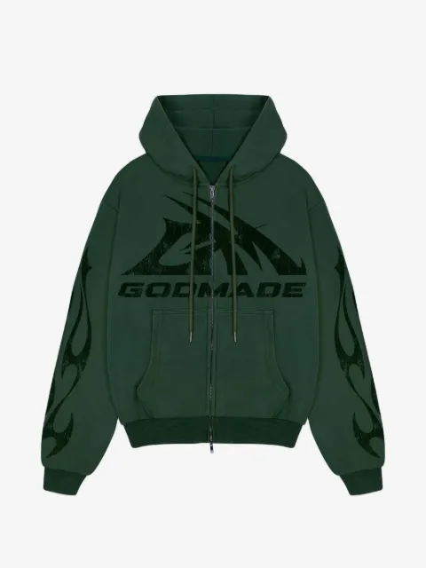 GODMADE logo印花火焰细节连帽衫
