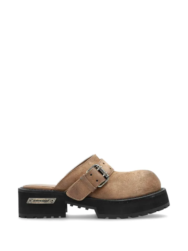 Balenciaga Buckle-fastening Leather Mules in Neutrals