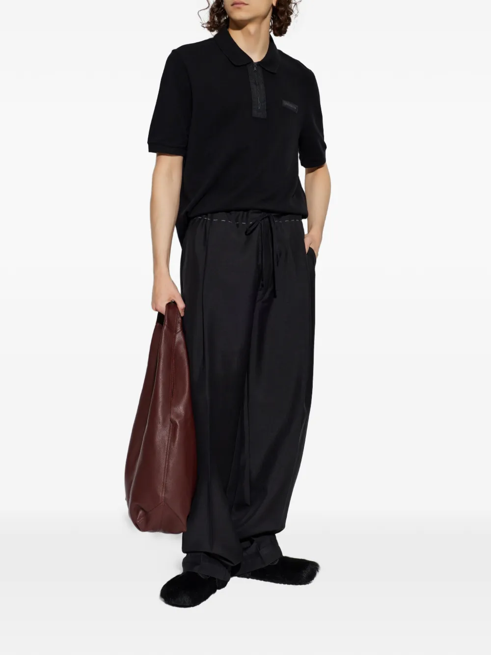 Maison Kitsuné Poloshirt met logopatch en ritssluiting Zwart
