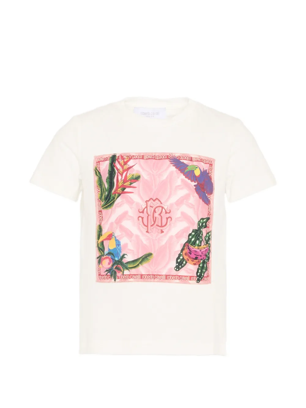 Roberto Cavalli Junior tropical-print Monogram T-shirt - Toni neutri