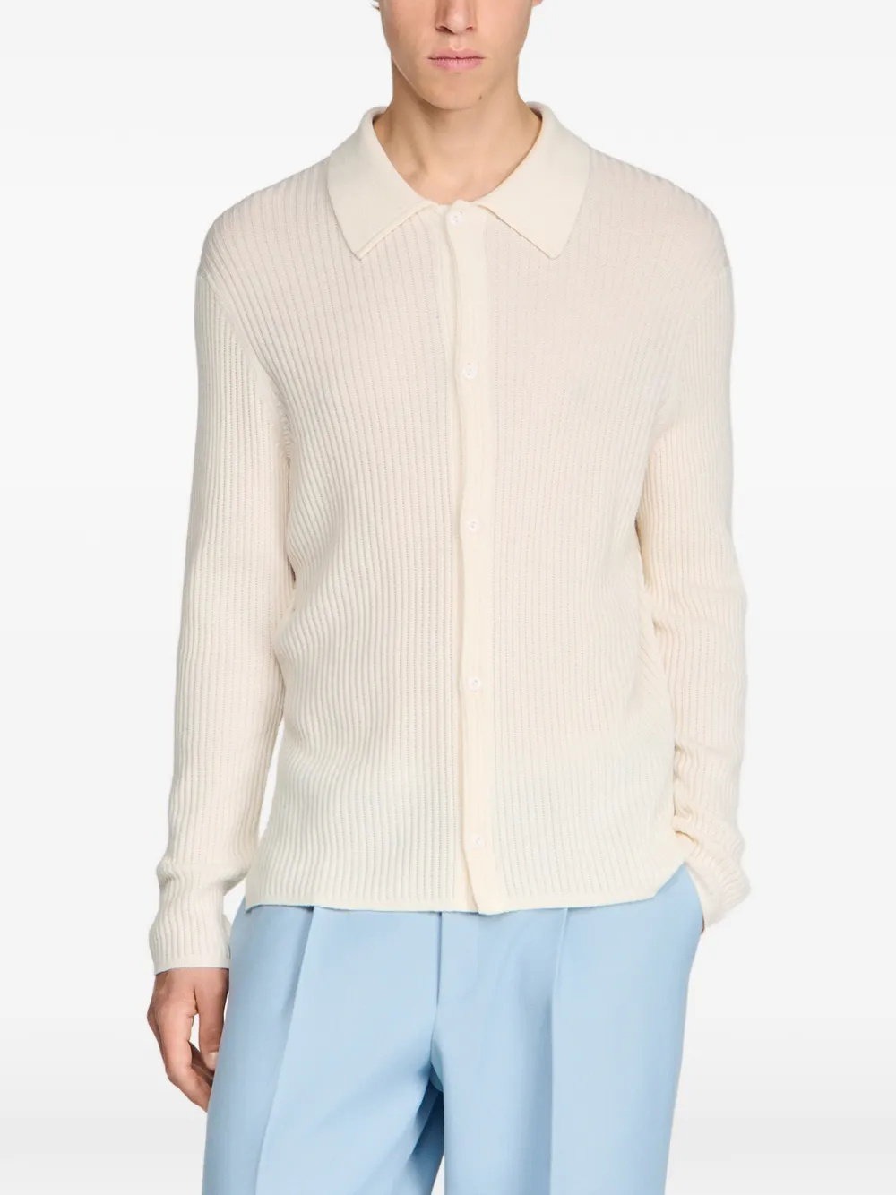 SANDRO Geribbeld vest met shirtkraag Beige