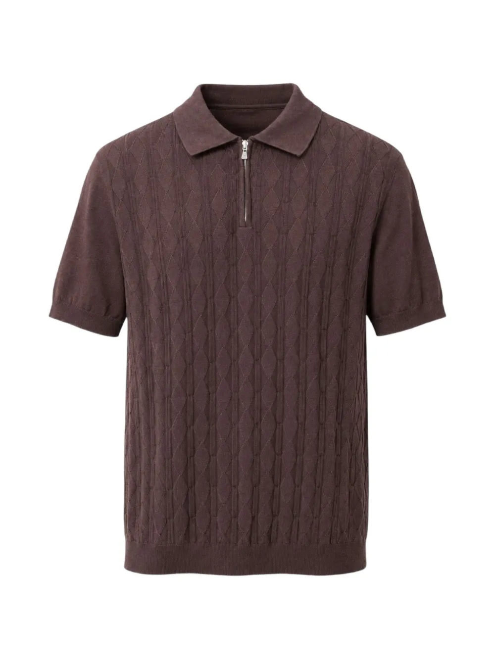 MASQ cable-knit zip-fastening polo shirt - Marrone