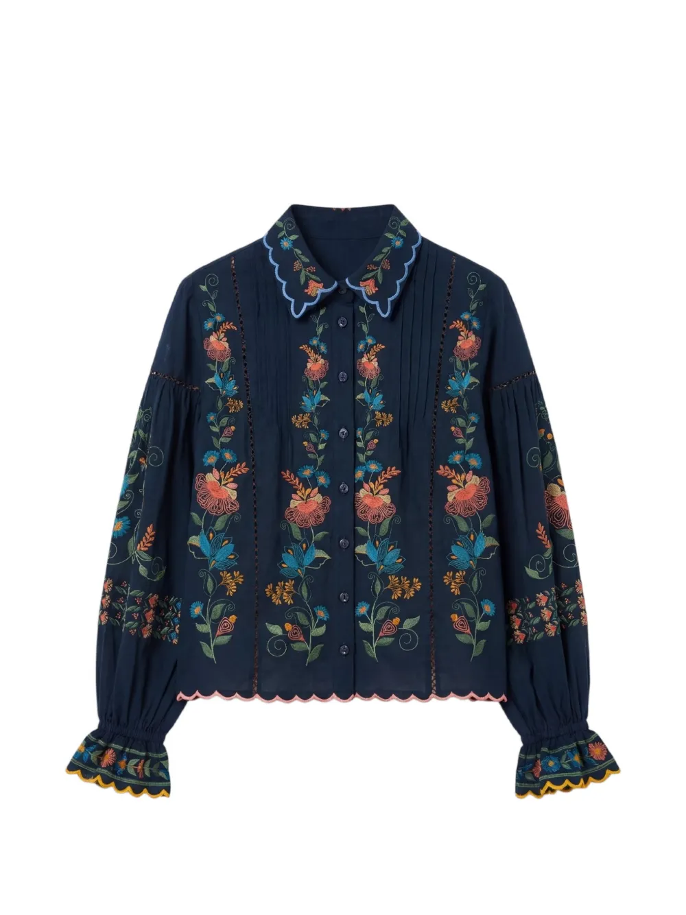 FARM Rio embroidered scalloped-edge shirt - Blu