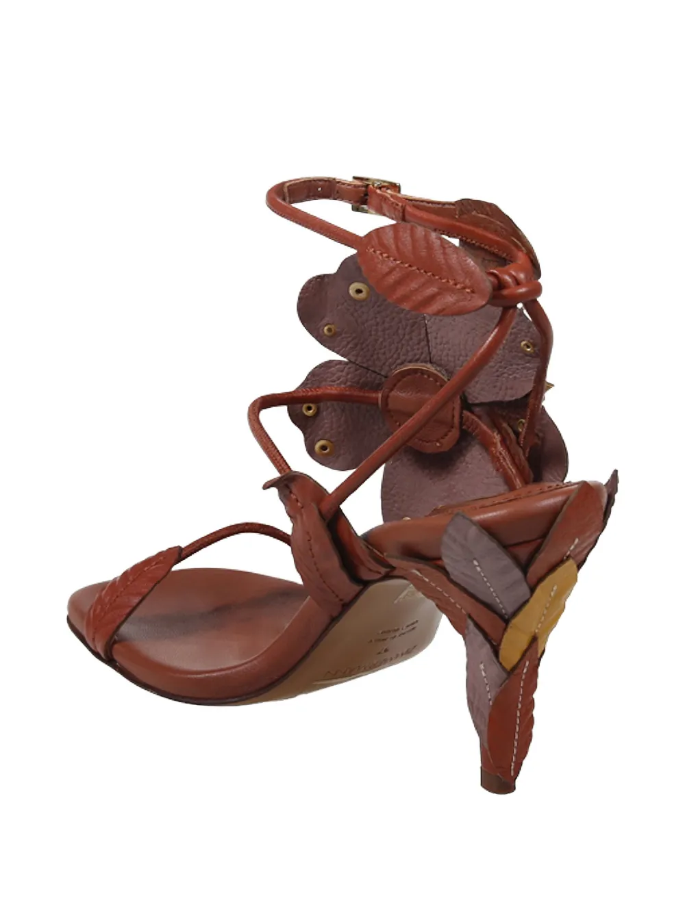 ZIMMERMANN Brightside leren sandalen met bloemenpatch Bruin