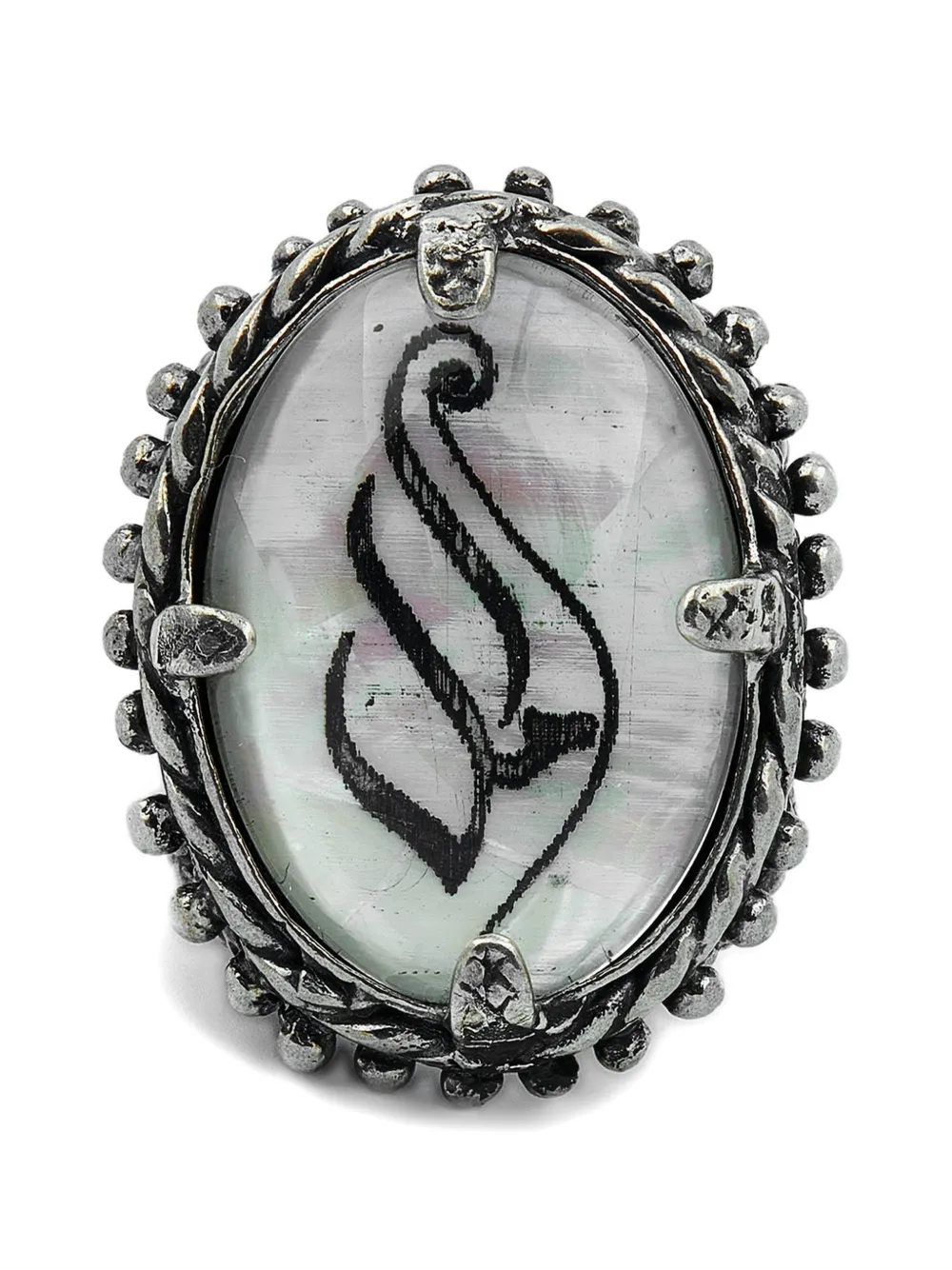 Gem Kingdom engraved mother-of-pearl ring - Argento