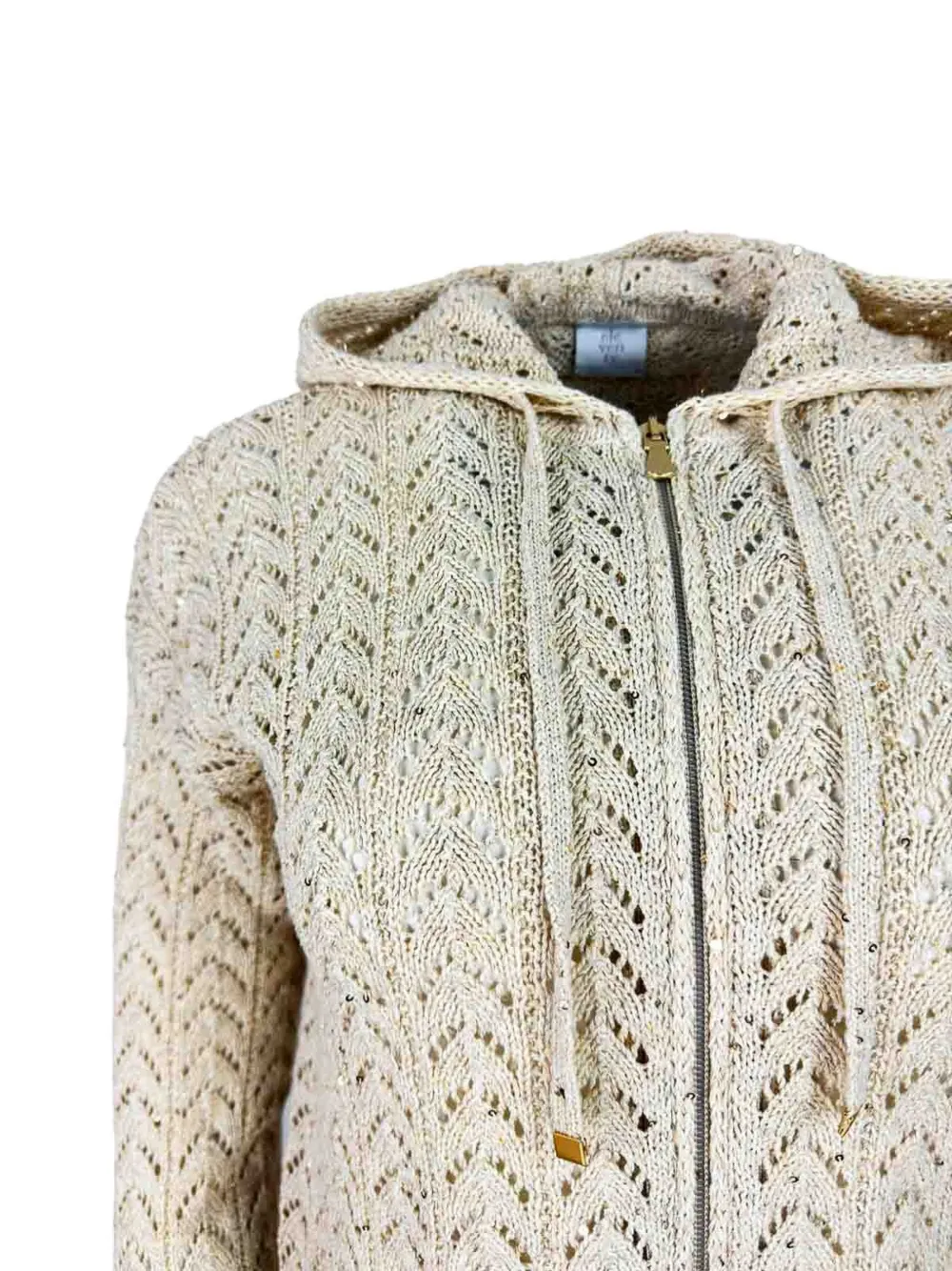 Eleventy Opengebreide hoodie verfraaid met pailletten Beige