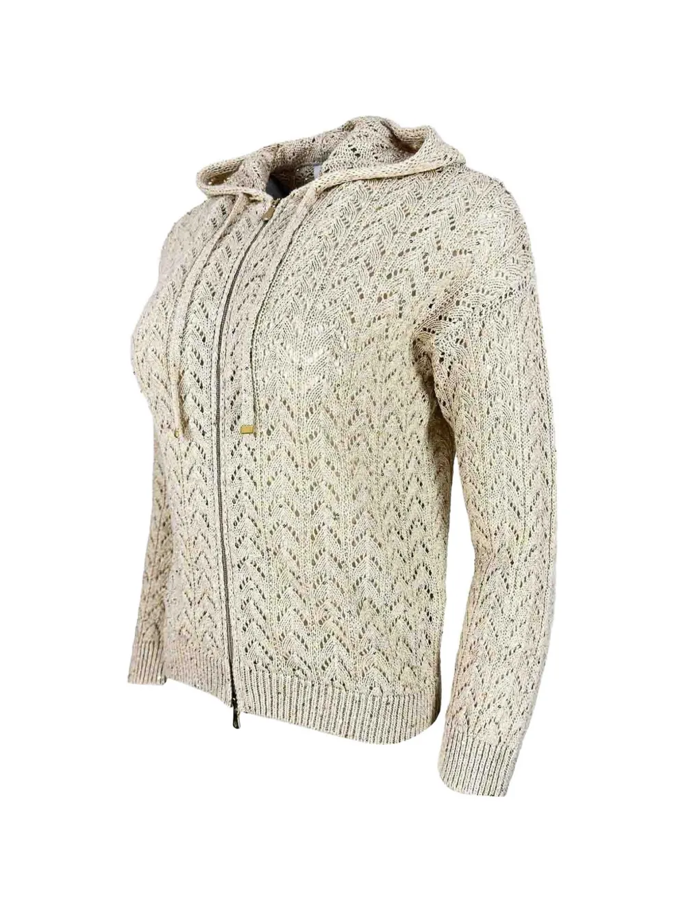 Eleventy Opengebreide hoodie verfraaid met pailletten Beige