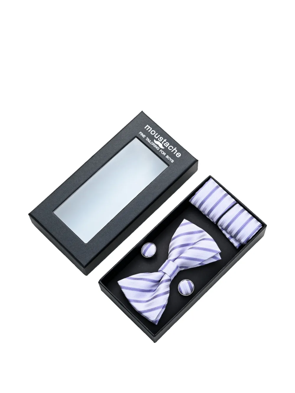 Moustache striped bow tie set - Weiß