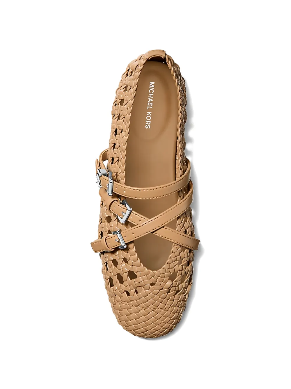 Michael Kors Indy woven buckle-strap ballet flats Beige