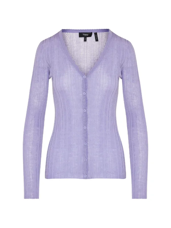 Theory Ribbed-knit V-neck Cardigan in Purple