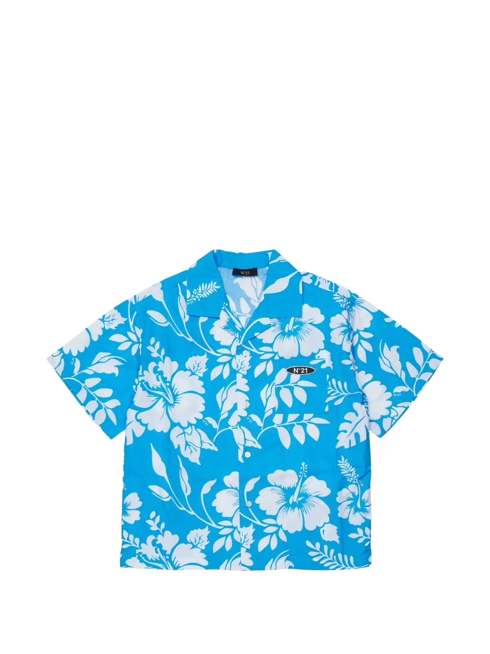 Nº21 Kids hibiscus-print short-sleeve shirt - Blue