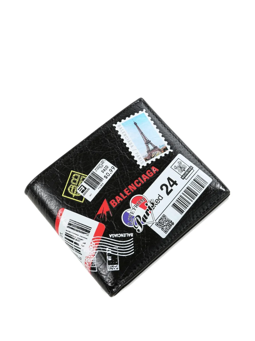 Balenciaga sticker-print crinkled leather wallet - Schwarz