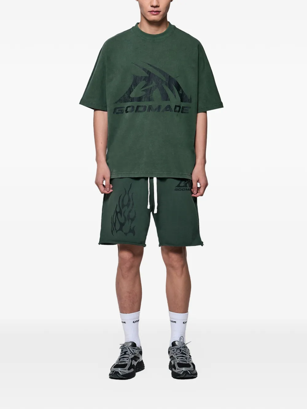  Godmade Bermudas Con Logo Estampado - Verde 