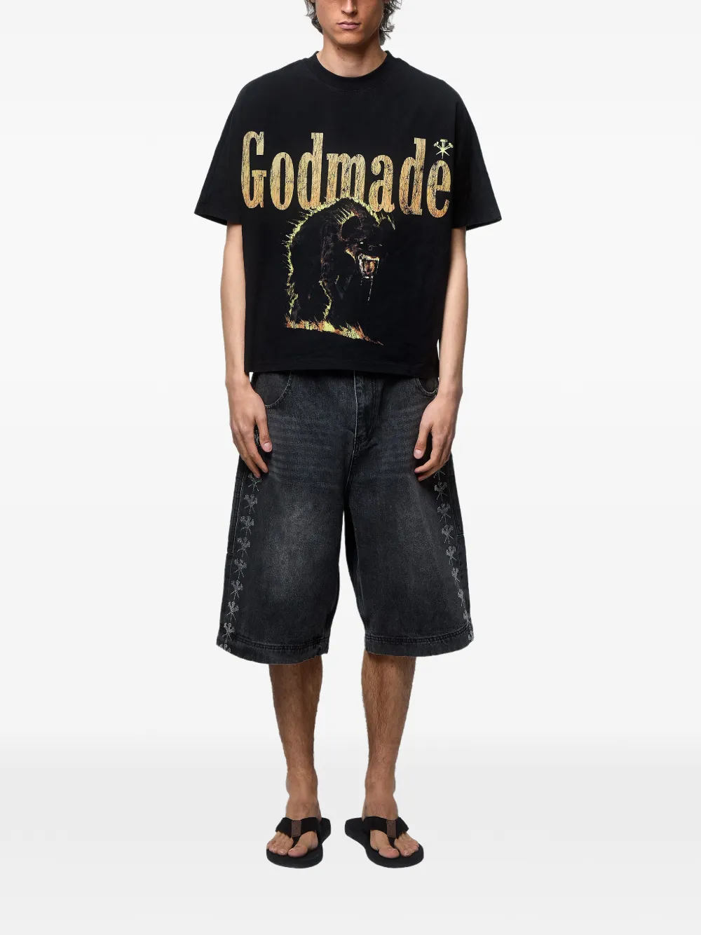 Godmade Bermudas Con Logo Estampado - Negro 