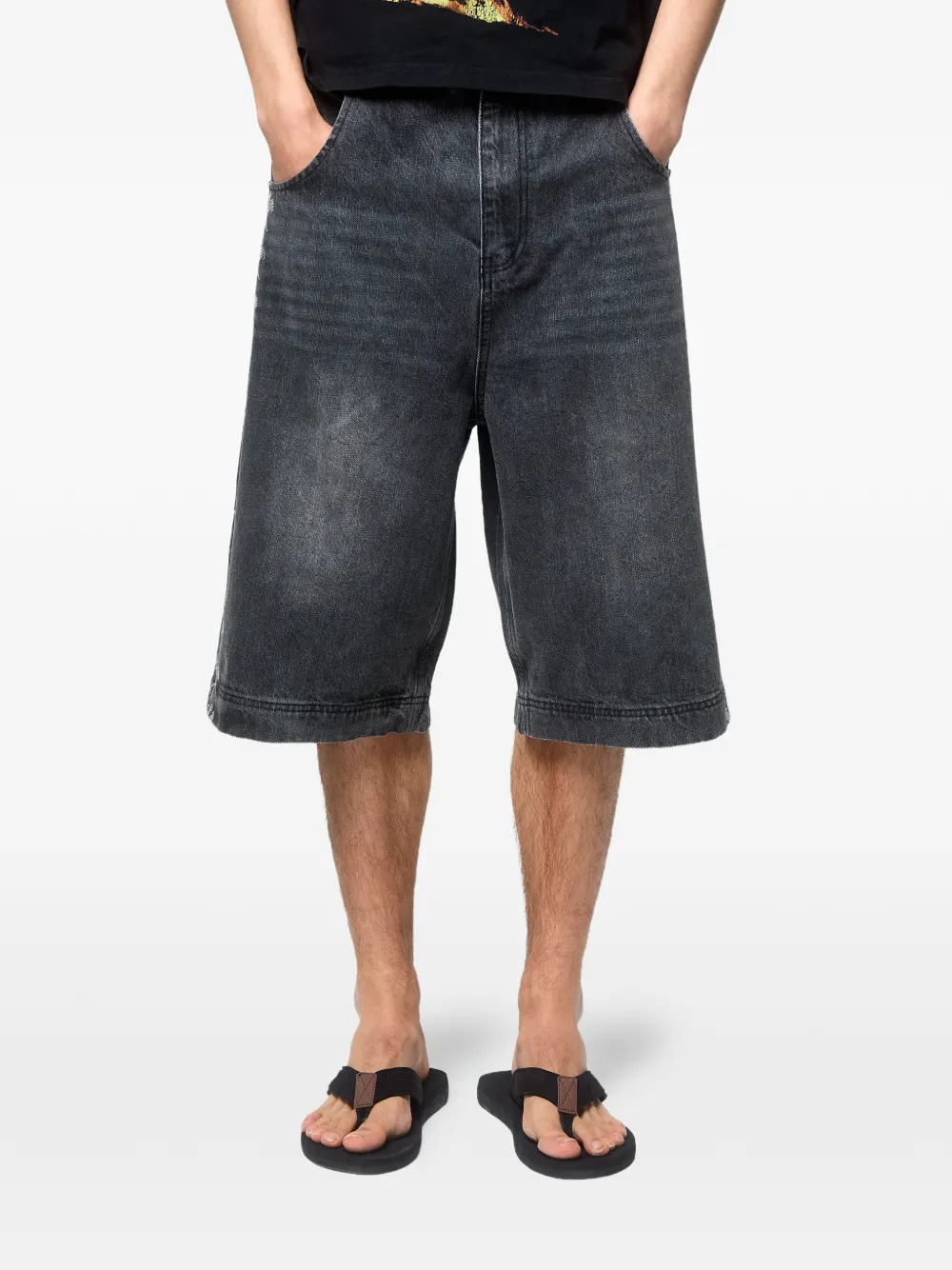 GODMADE washed-effect logo-print shorts - Nero