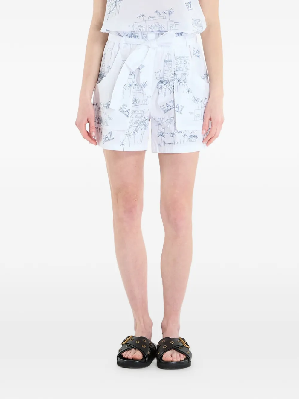 Ea7 Emporio Armani Train Costa graphic-print tie-fastening cotton shorts - Weiß