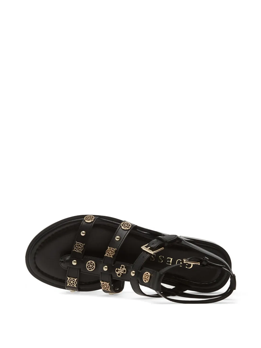 GUESS USA Yazza logo-plaque leather flat sandals Zwart