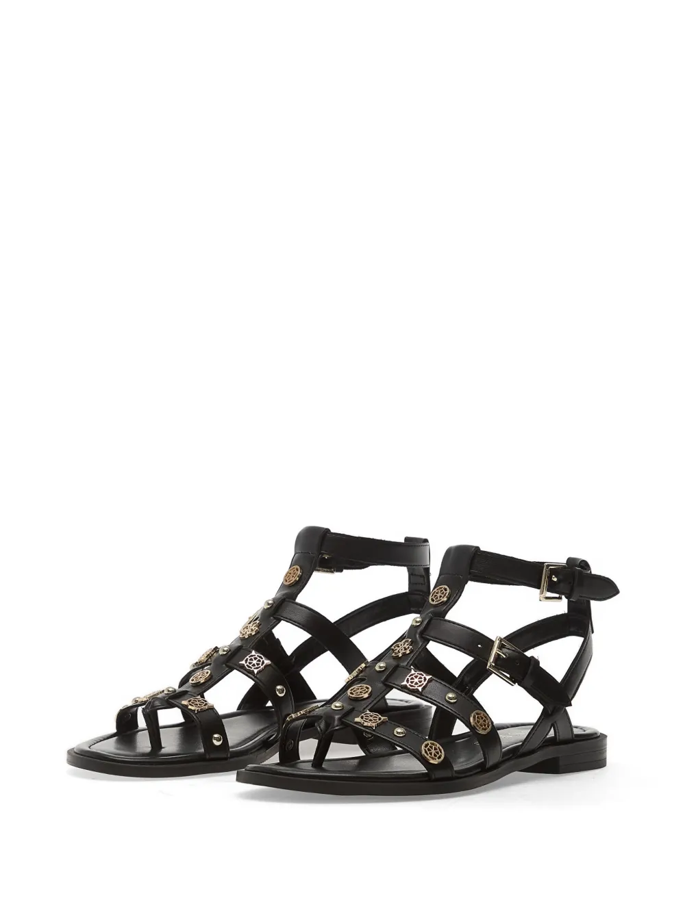 GUESS USA Yazza logo-plaque leather flat sandals Zwart