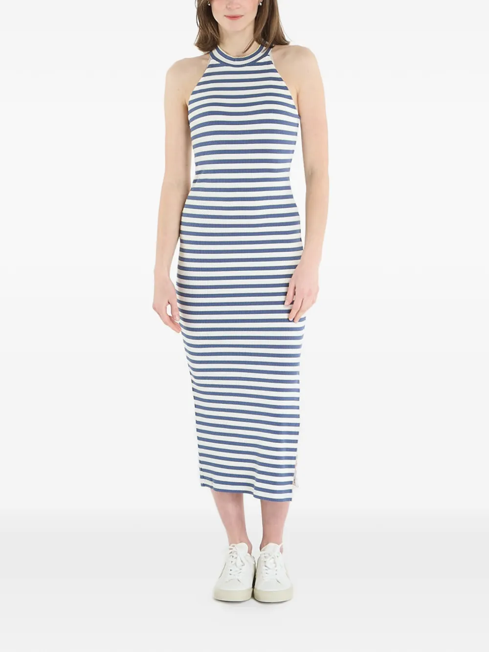 Ea7 Emporio Armani striped ribbed-knit midi dress - Blu