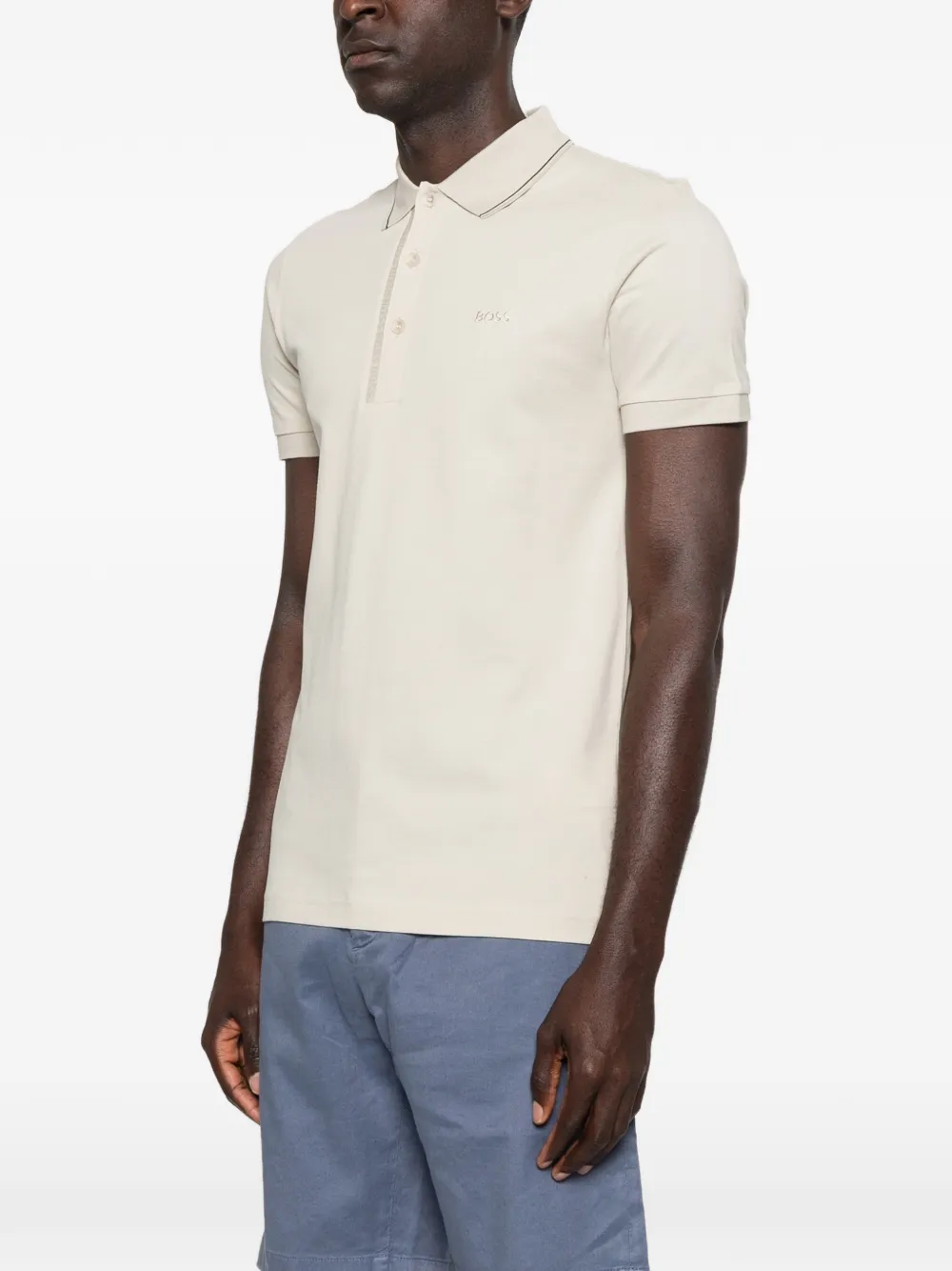 BOSS Slim-fit piqué katoenen poloshirt met logo Beige
