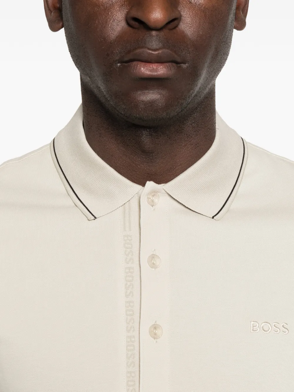 BOSS Slim-fit piqué katoenen poloshirt met logo Beige