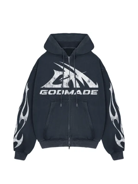 GODMADE logo-print flame-detail hoodie
