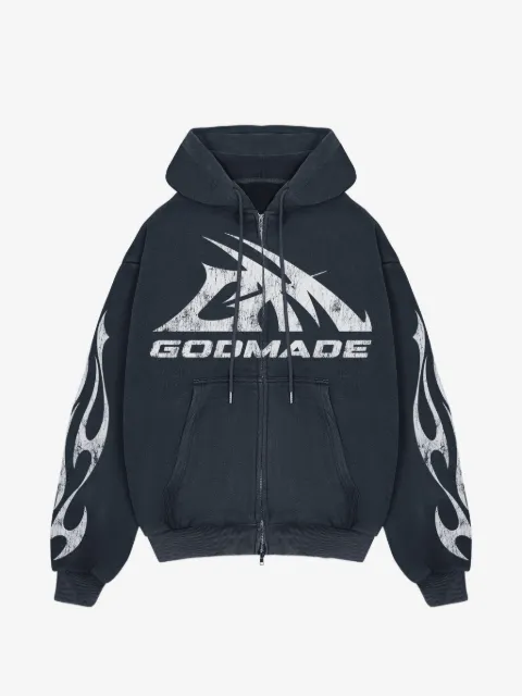 GODMADE logo印花火焰细节连帽衫