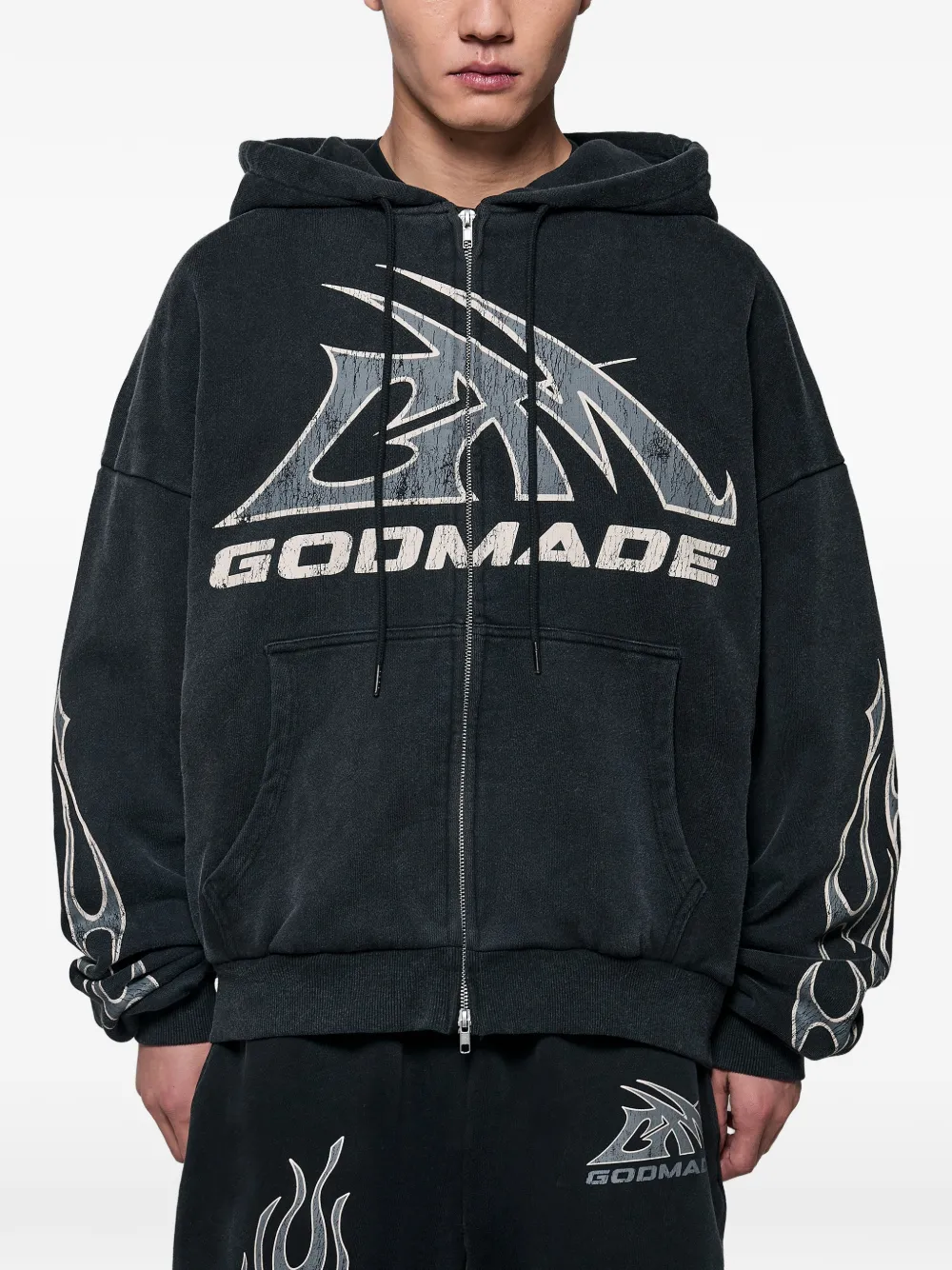 GODMADE logo-print zip-up hoodie - Schwarz