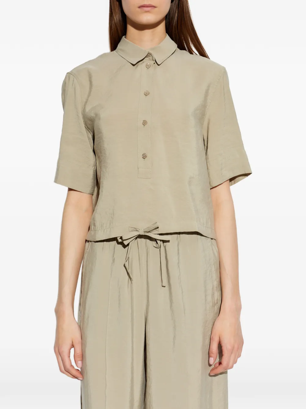 Maison Kitsuné Blouse met korte mouwen en trekkoord Beige