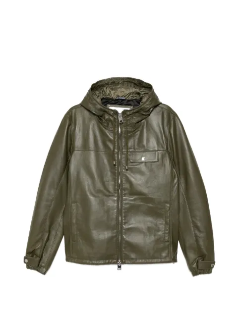 LES HOMMES leather hooded jacket