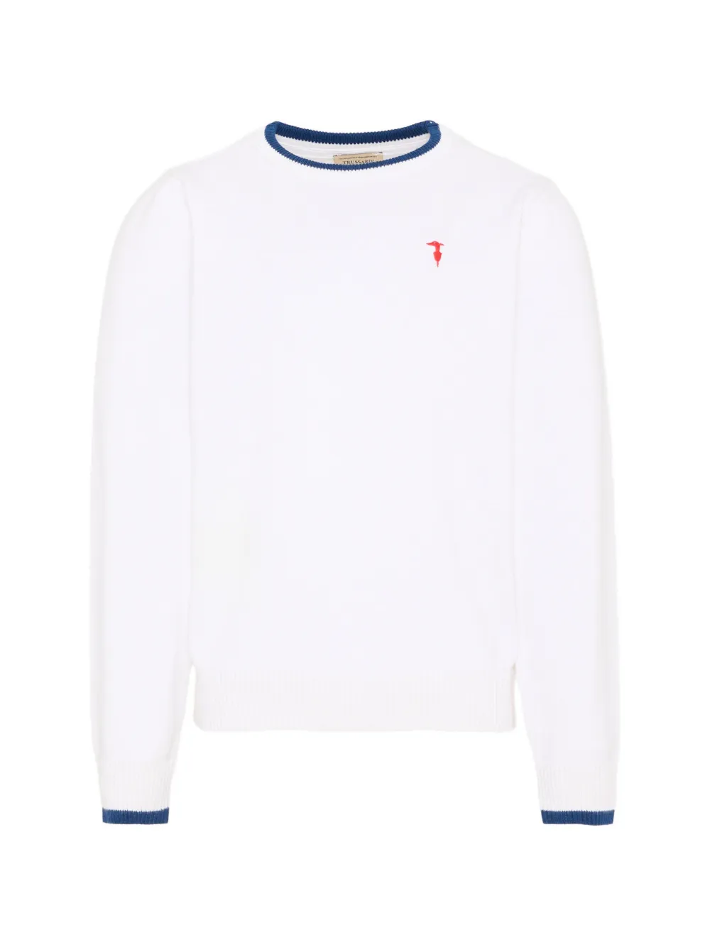TRUSSARDI JUNIOR logo-embroidered contrast-trim sweater - Bianco