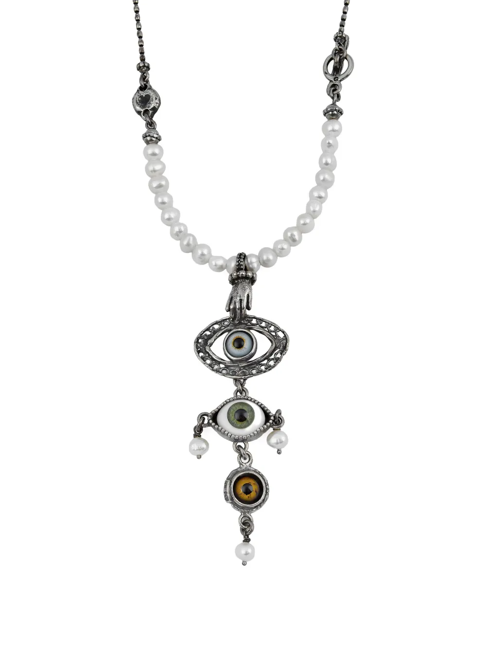 Gem Kingdom eye-pendant pearl necklace - Nero