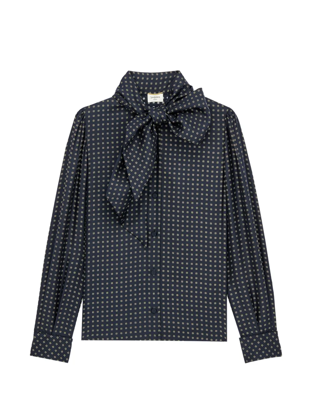 Saint Laurent geometric-print pussy-bow blouse - Blau